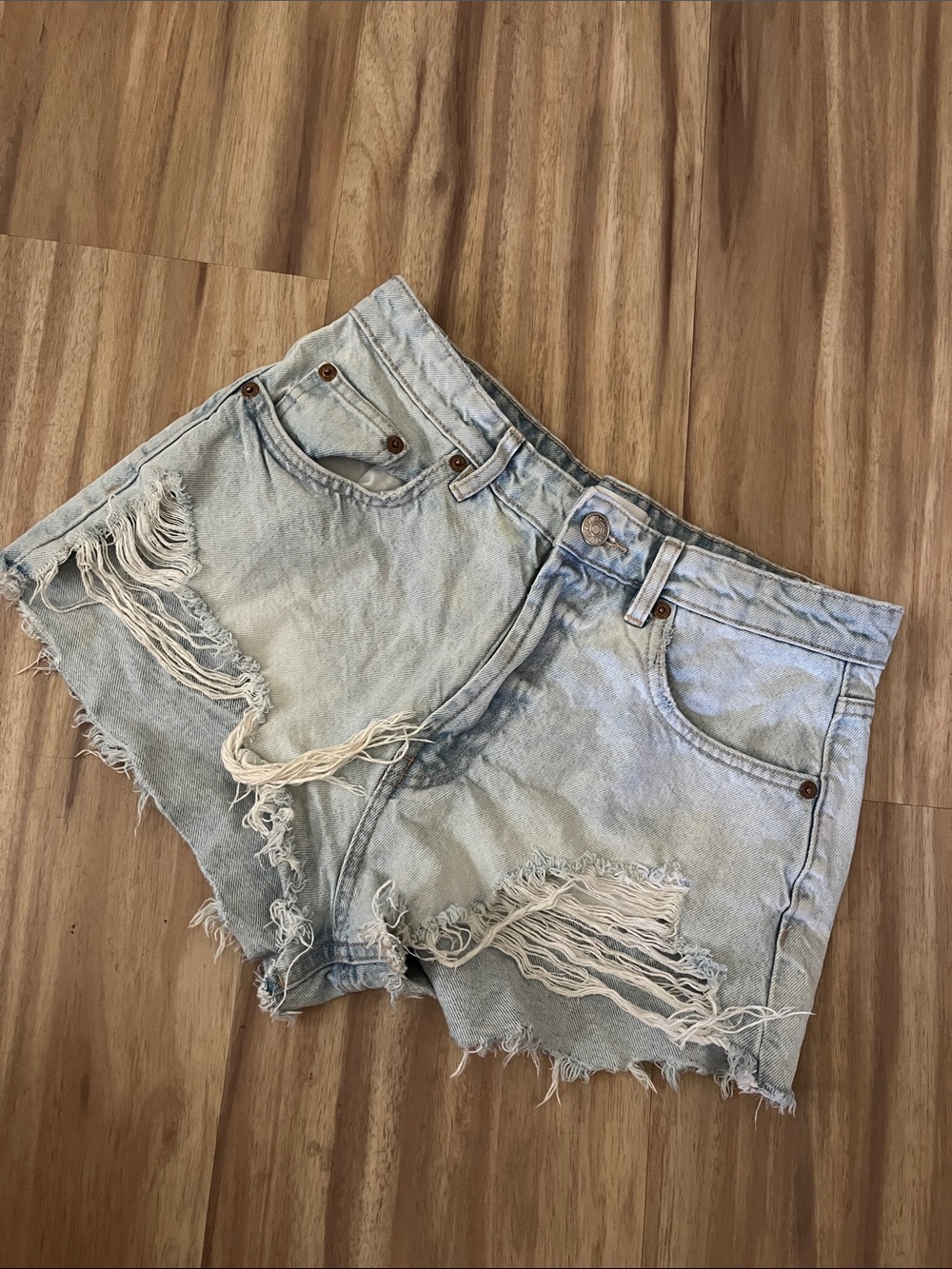 Zara light wash distressed jean shorts
